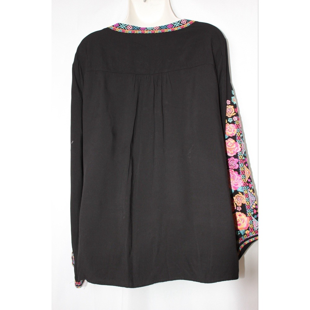Savanna Jane Black Embroidered Boho Coquette Tunic Top 1X Floral Rayon Luxury - Picture 4 of 8